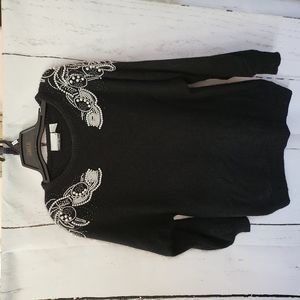 Roberta di Castelli Silk Angora Wool Sweater Size 14/16 Black&pearl embellished